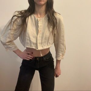 [SOLD] Vintage Beige Linen Button Down Top (Never Worn, Perfect Condition)